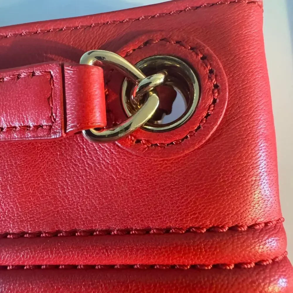 Tory Burch Fleming Red Quilted Leather Chain Crossbody Shoulder Bag